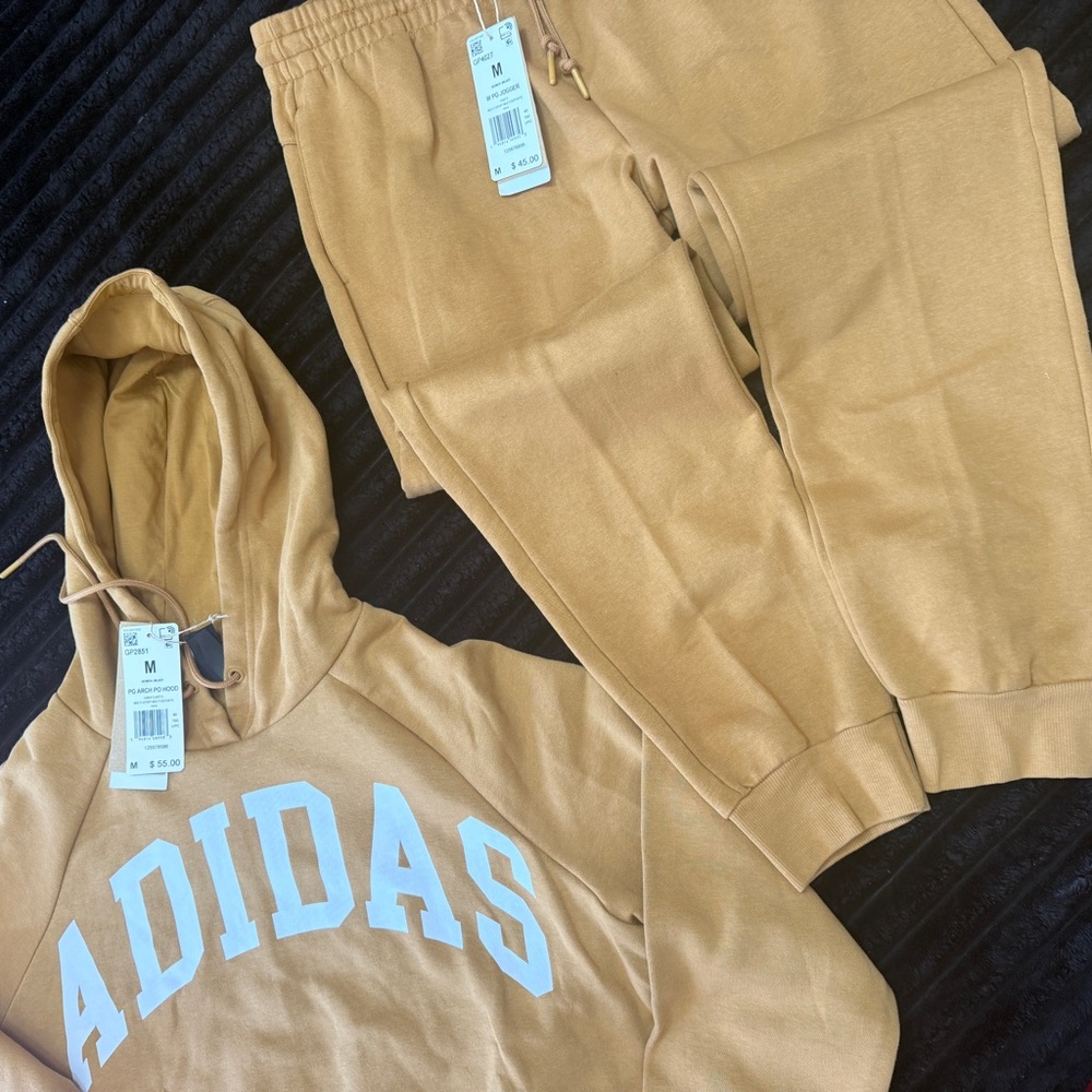 adidas Tan Hoodie & Joggers Set with White Logo - Picture 3 of 4
